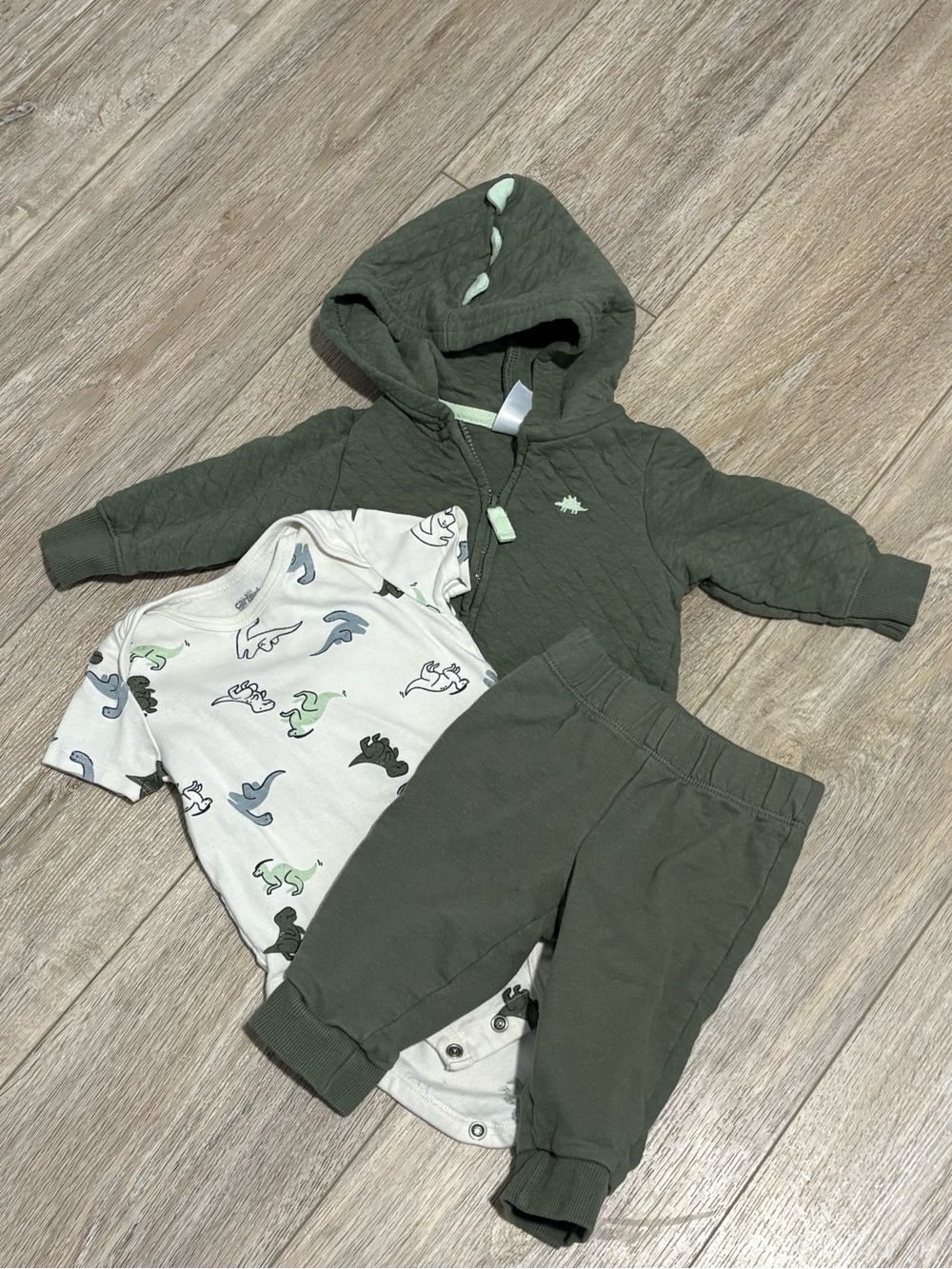 NWOT CARTER’S | 3-Piece Dinosaur Quilted French Terry Layering Set - Olive Green